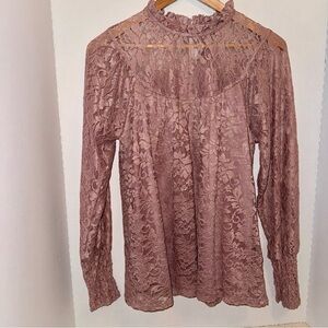 Cable & Gauge Lace Blouse - Mauve